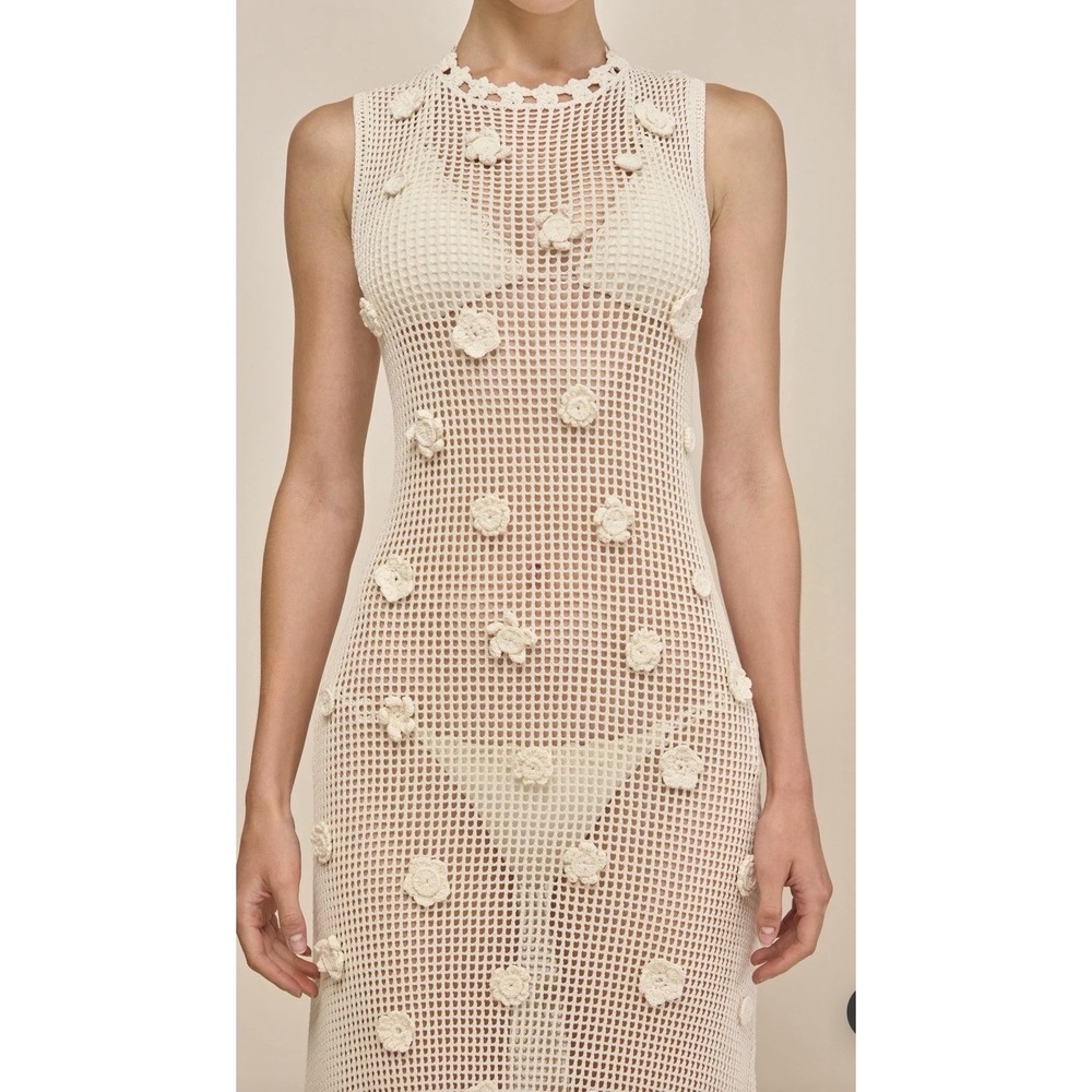 Cult Gaia $798 Vermeer Dress Crochet Flower Cotton Yarn Maxi Bachlorette Bridal - Picture 3 of 11